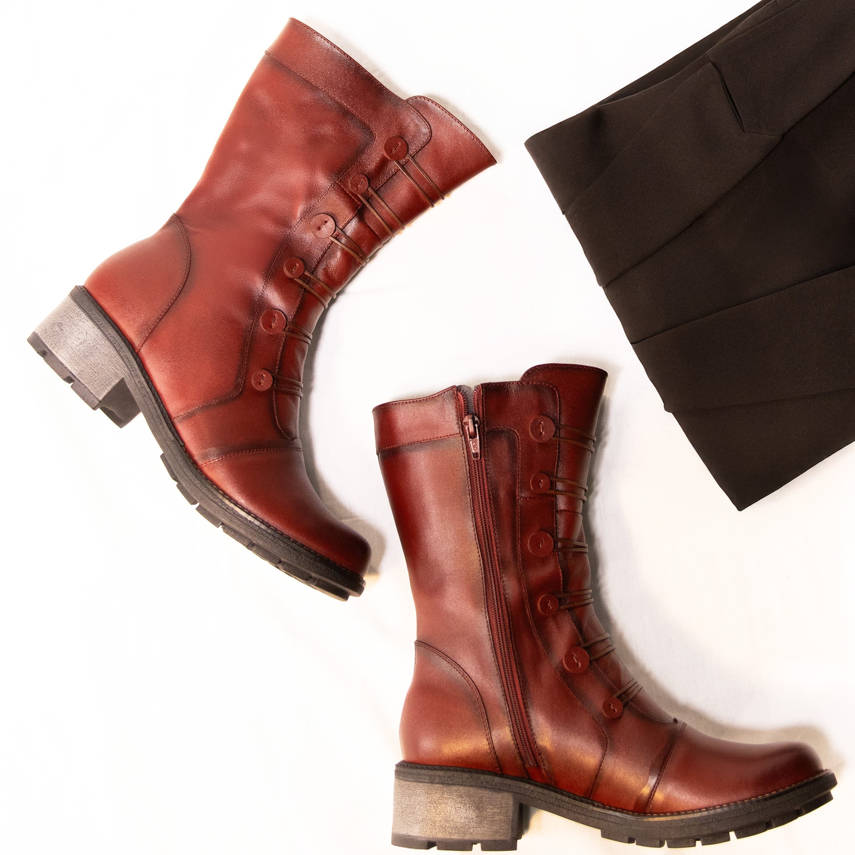 VELMONT - VINO, medias botas de cuero vino para mujer — D'Poder — vista 1