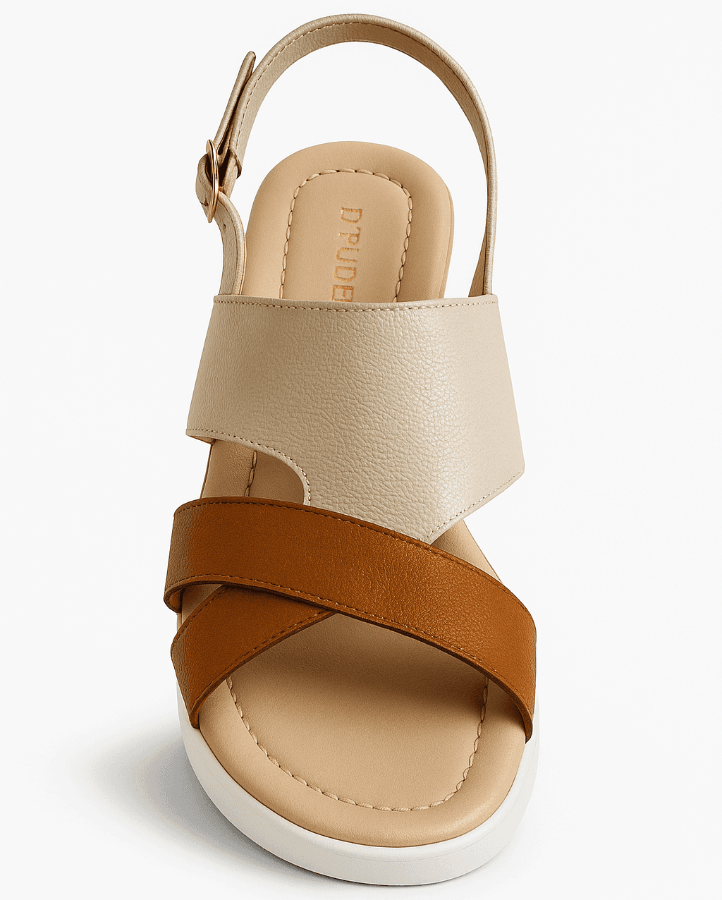 ATENEA - BEIGE Y CAMEL, sandalias de cuero beige y camel para mujer — D'Poder — vista 1