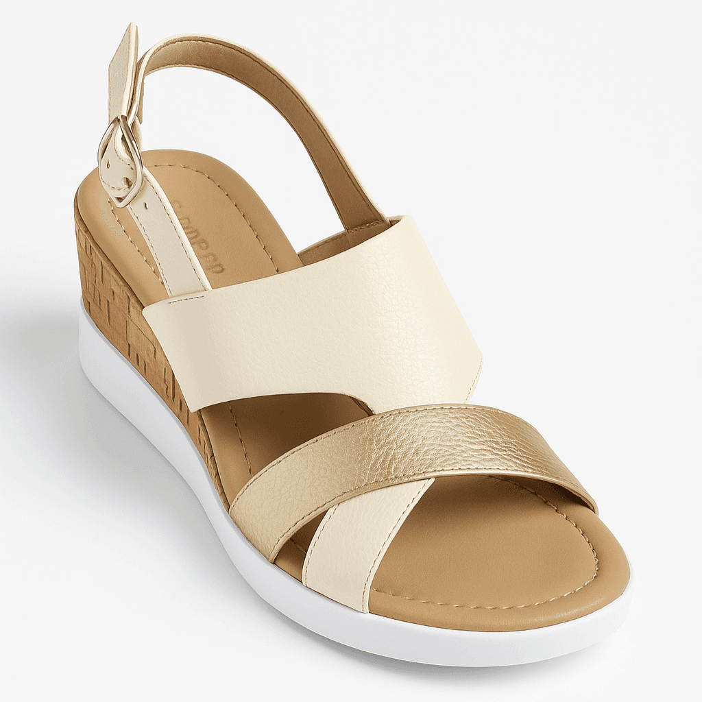 ATENEA - HUESO Y DORADO, sandalias de cuero hueso y dorado para mujer — D'Poder — vista 1